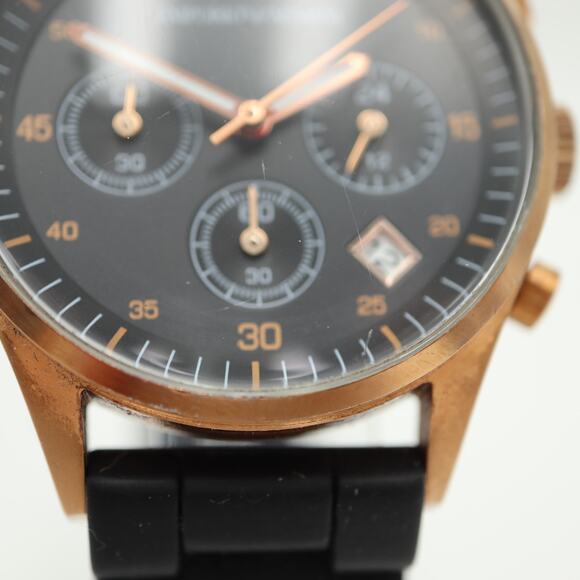 Emporio Armani Unisex Tazio Chronograph 38mm Watch Black Silicone w New Battery - Picture 9 of 16